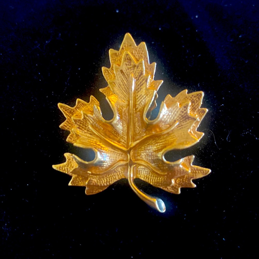 ❤️ 305 Gold Tone Leaf Brooch
